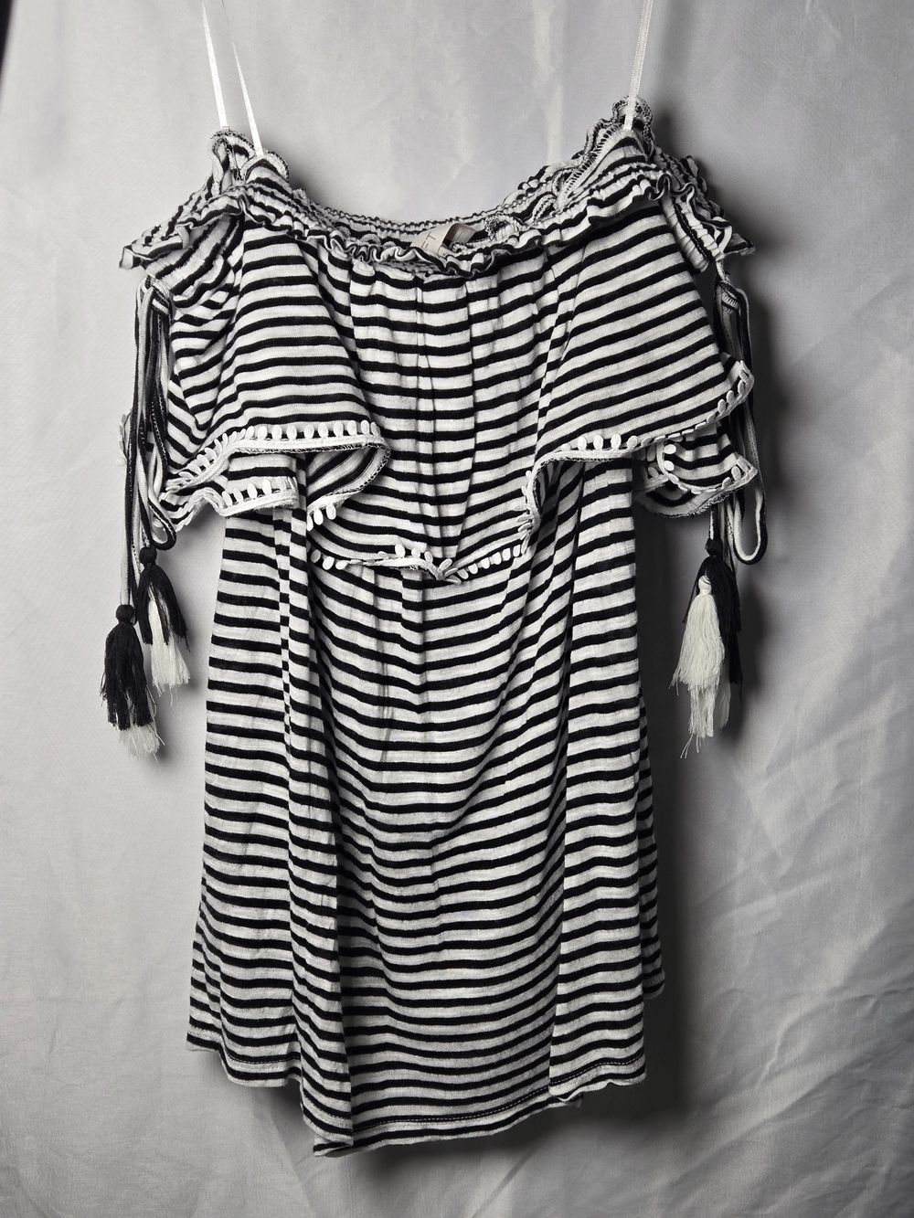 LOFT Black and White Striped Off-Shoulder Blouse